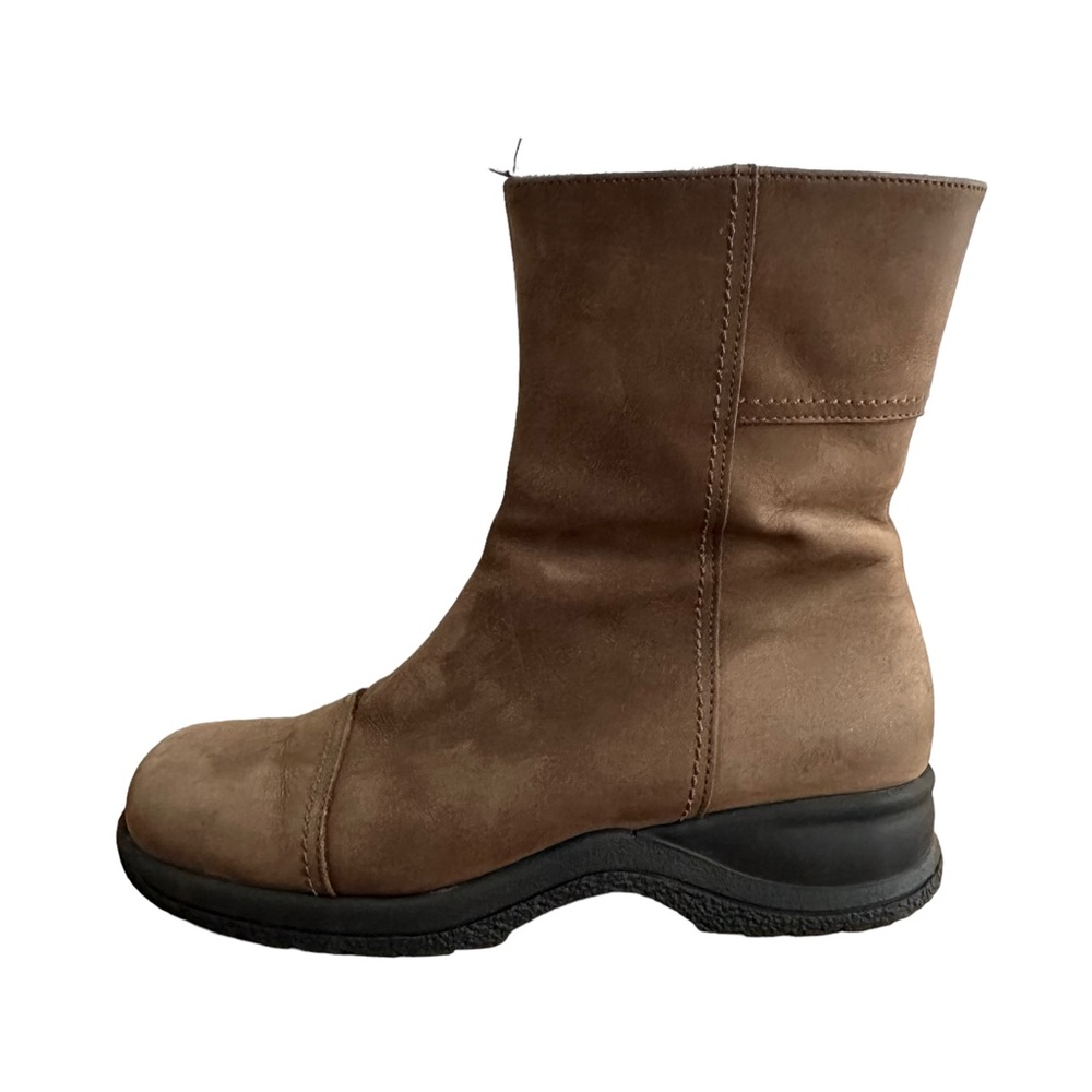 La Canadienne Women's Round Toe Zip Side Shearling Boots Rubber Sole Brown Sz 8